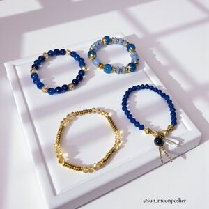 Boho Stackable Fashion Stretch Bead Bracelets - Mutlilayer Blue